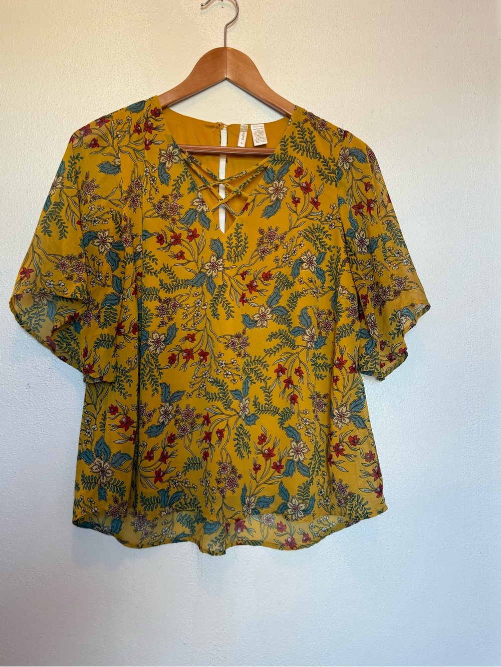 Japna Crisscross Neck Floral Mustard Blouse
